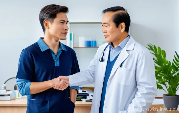 스위스 병원 및 약국 이용 방법 - A radiant young Vietnamese woman (20s-30s) stands on a modern balcony overlooking a stunning Swiss l...