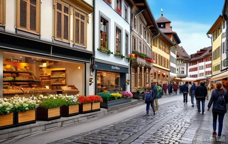 스위스 민족 구성과 특징 - **Prompt 1: Swiss Urban Life and Cultural Diversity**
    "A bustling, vibrant street scene in a pic...