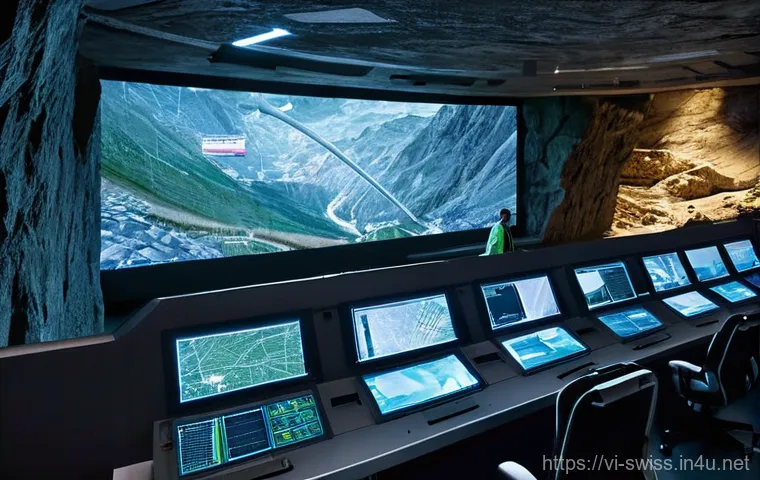 알프스 전쟁과 스위스 방어 전략 - **Prompt:** A breathtaking, wide-angle shot of a massive, hidden underground complex nestled deep wi...