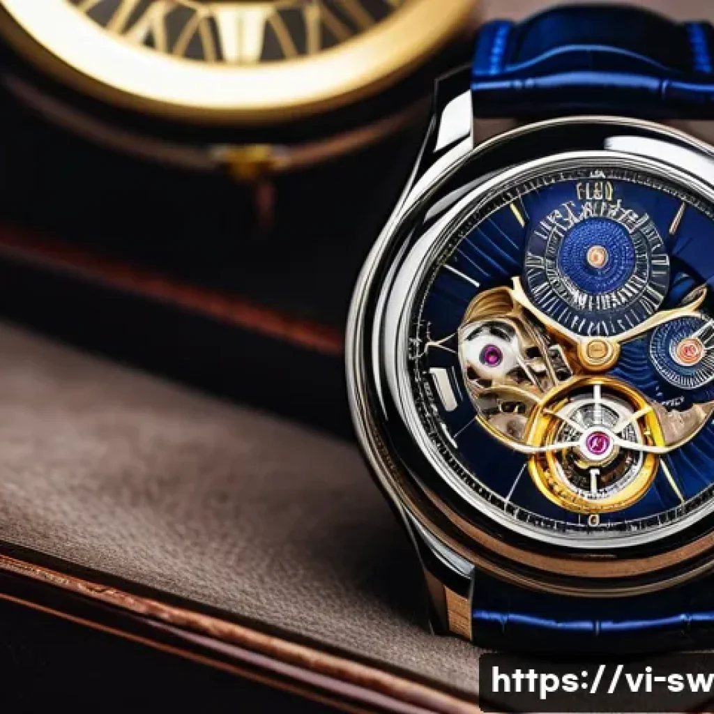 스위스 쇼핑 핫스팟 - **A high-end Swiss watch boutique.** A close-up shot of a sophisticated Swiss automatic watch displa...