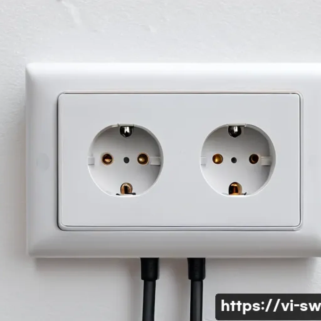 스위스의 전기 콘센트 규격 - A detailed close-up view of a Swiss Type J electrical outlet featuring three round pins with a centr...